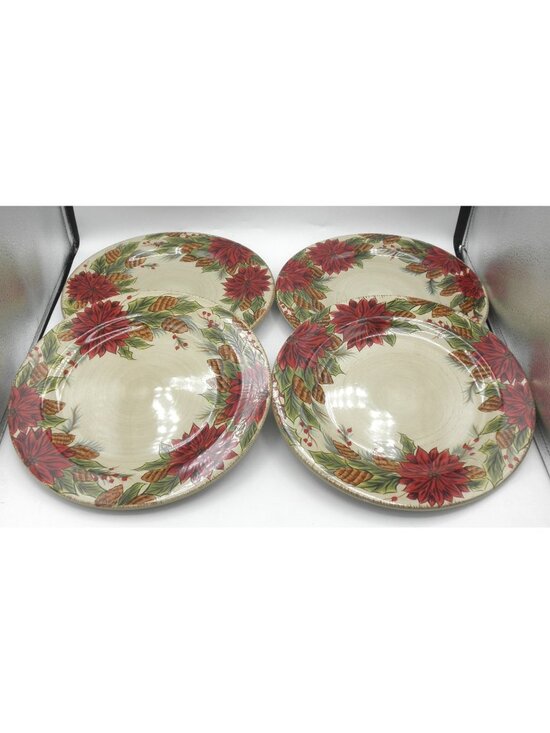 Tabletops Unlimited Other - Pinecone Poinsettia by Tabletops Dario Farrucci 10-3/4 In. Dinner Plates 4 Piece